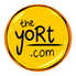 Yellow circle with 'the yort.com' text on a white background
