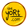 Yellow circle with 'the yort.com' text on a white background