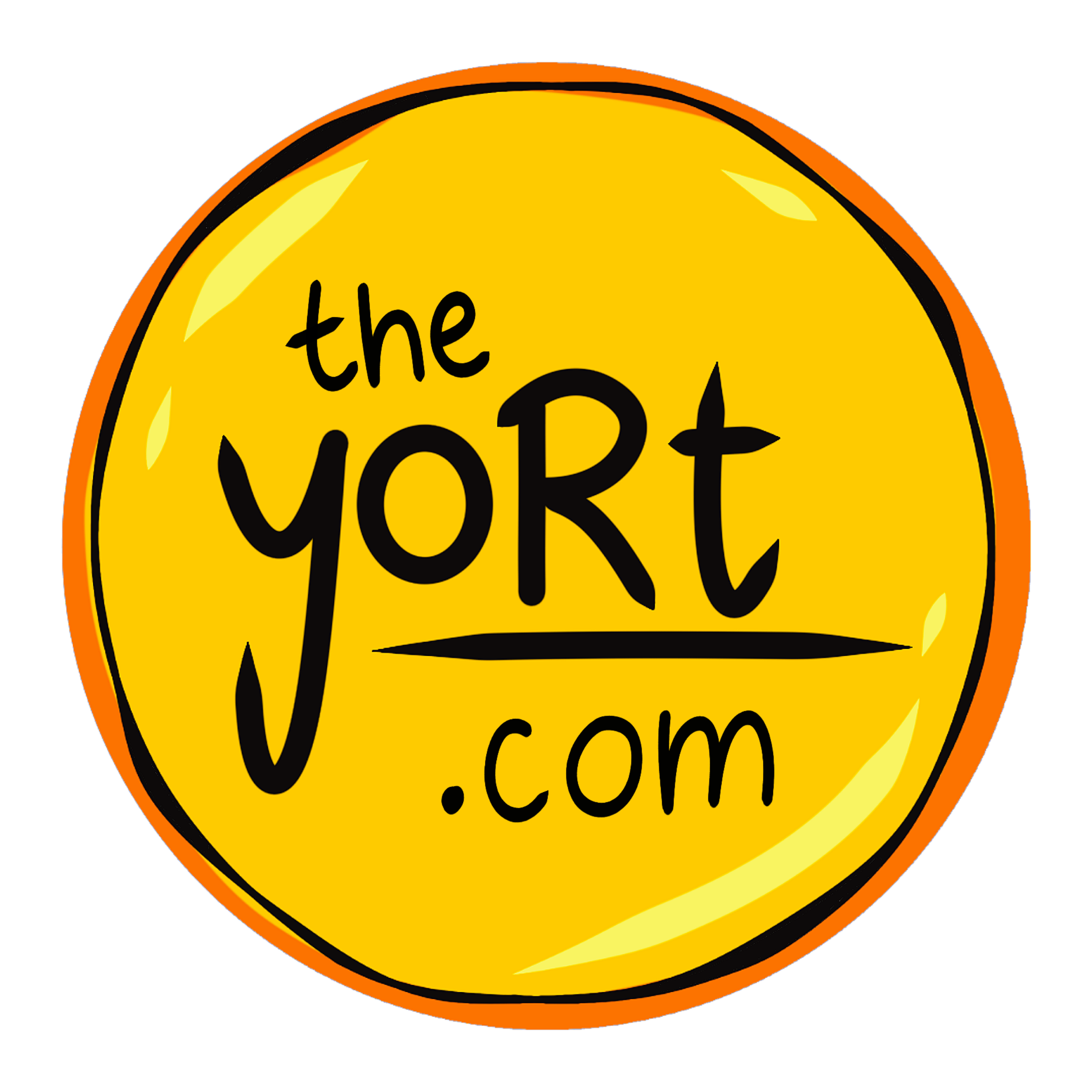 Yellow circle with 'the yort.com' text on a white background